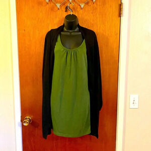 Delirious Black & Green Long Sleeve Dress with Attached Over Sweater